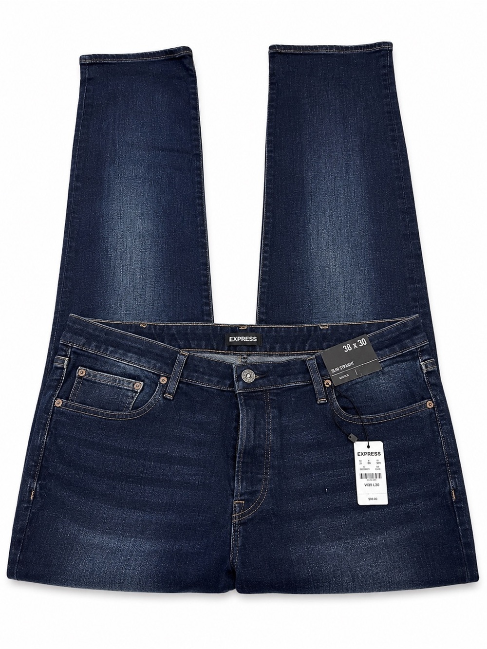 Express Men's Slim Straight Dark Blue Stretch Jeans